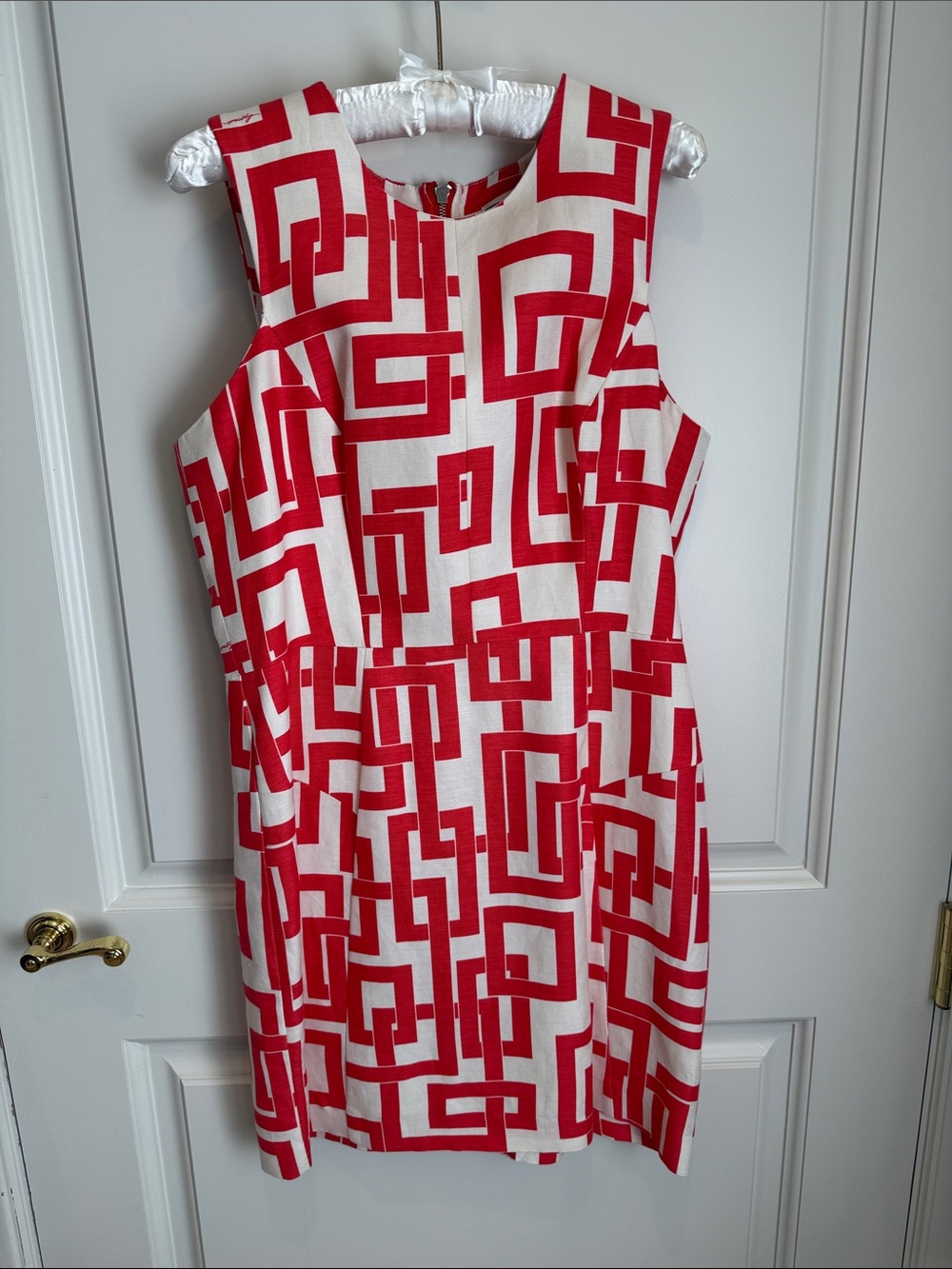Milly Red and White Geometric Midi Dress